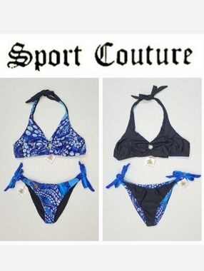 Sport Couture Reversible Aqua Blue Octopus Print UPF 50+ Bikini Sz L NWT